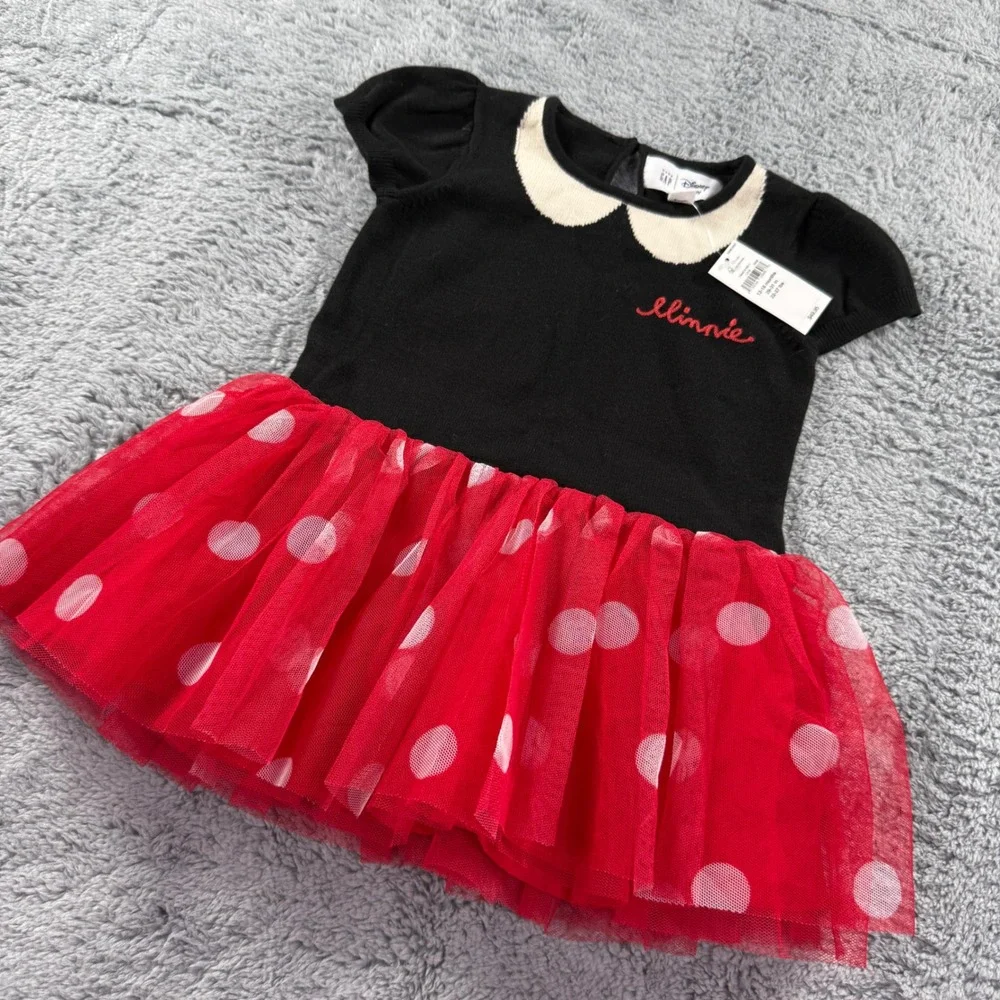 Baby Gap Disney Minnie Mouse Red Polka Dot Tulle Dress Black Knit 12-18 Months